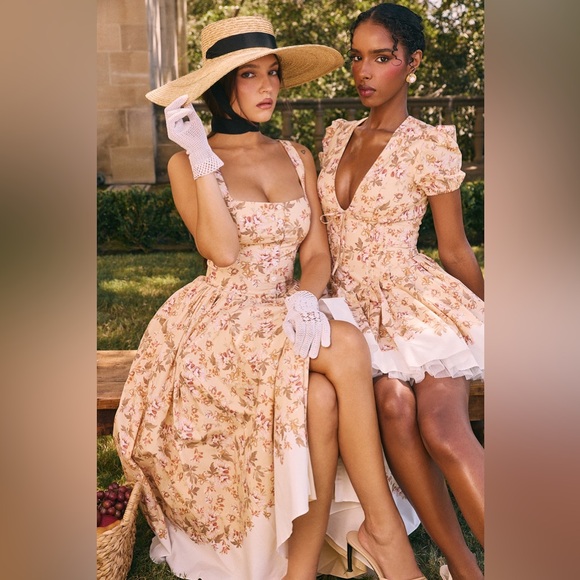 House of CB 'Alba' Honeyflower Priint Gathered Cotton Midi Dress NWOT - Picture 15 of 17